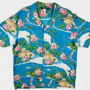 Jimmy Buffet's Margaritaville Hawaiian Shirt Men's Extra Large Blue Island Rayon